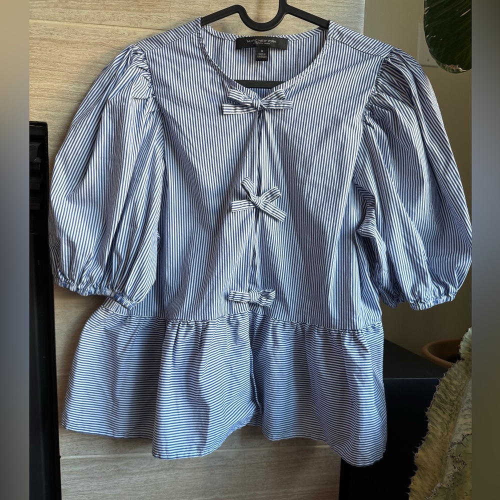 LAST CHANCE Marc New York Striped Bow Tie-Front Blouse, Size Medium